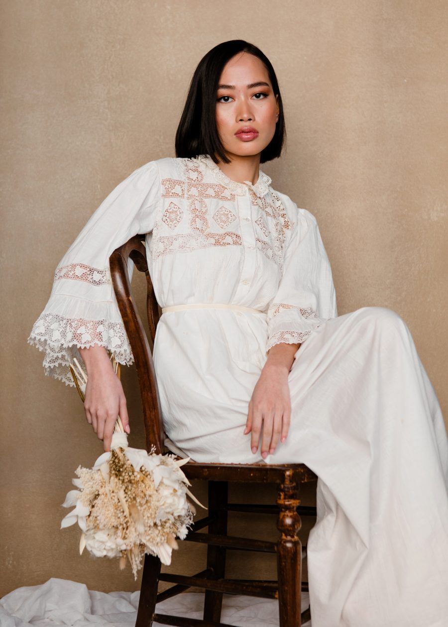 Vestido Lencero "Engracia" de Algodón con Encajes de Principios del Siglo XX - Imagen 8