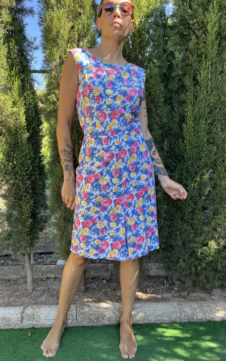 Vestido estampado floral confeccionado a mano en los 60