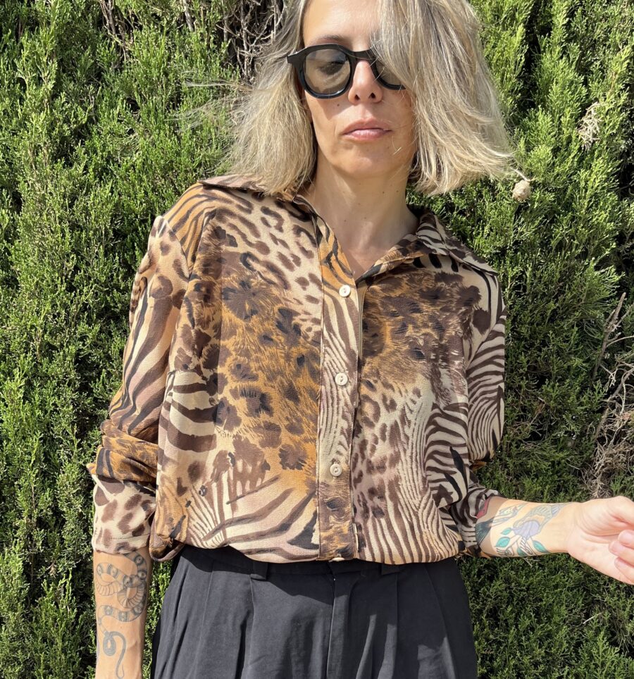 Camisa gasa estampado tigre y leopardo años 80