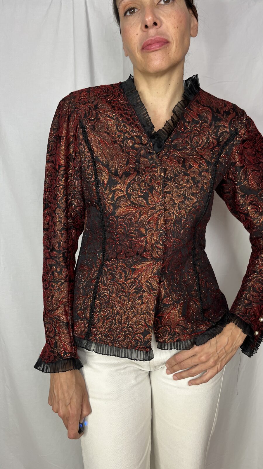 Blusa Tradicional Española de tejido brocado Hecha a Mano - Imagen 5