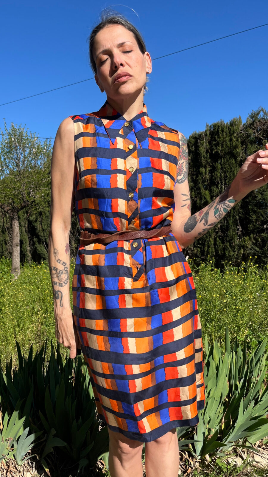 Vestido Vintage de Seda Años 80 con Estampado Geométrico Multicolor - Imagen 2