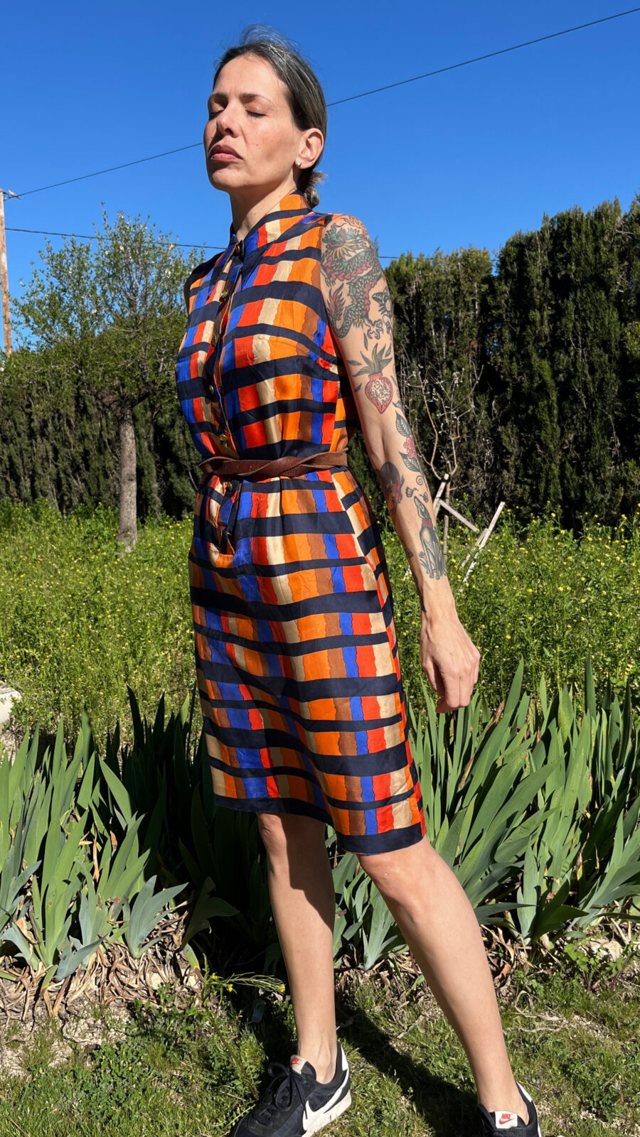 Vestido Vintage de Seda Años 80 con Estampado Geométrico Multicolor - Imagen 3