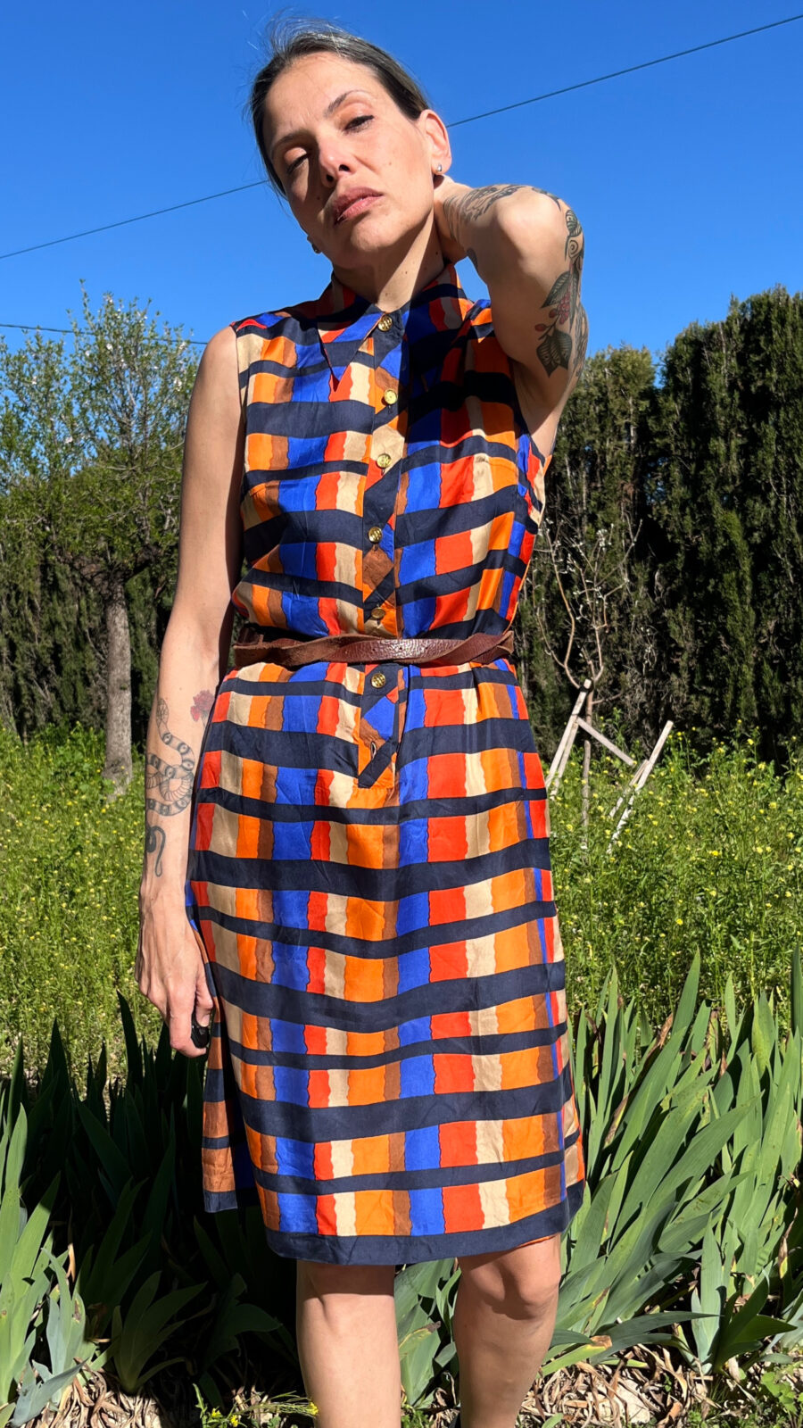 Vestido Vintage de Seda Años 80 con Estampado Geométrico Multicolor - Imagen 11