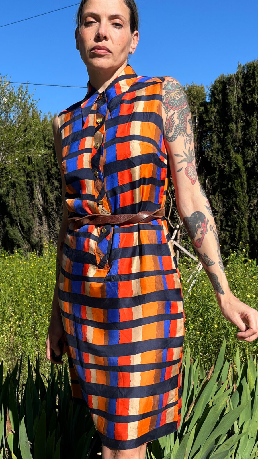 Vestido Vintage de Seda Años 80 con Estampado Geométrico Multicolor - Imagen 15