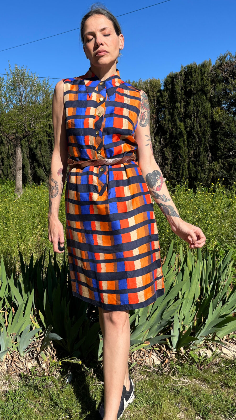 Vestido Vintage de Seda Años 80 con Estampado Geométrico Multicolor - Imagen 10