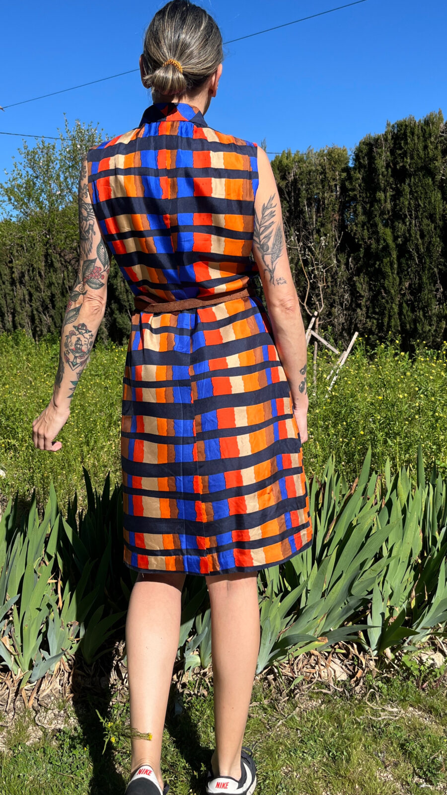 Vestido Vintage de Seda Años 80 con Estampado Geométrico Multicolor - Imagen 8