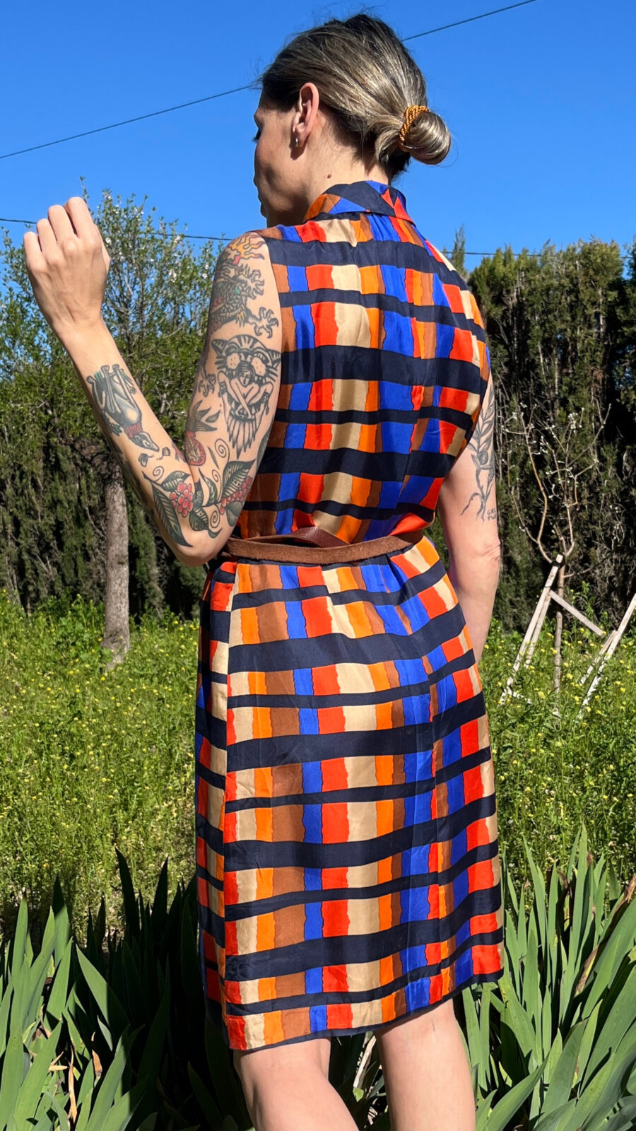 Vestido Vintage de Seda Años 80 con Estampado Geométrico Multicolor - Imagen 6