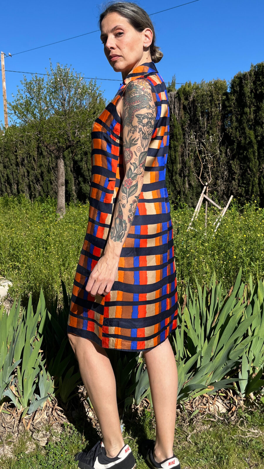 Vestido Vintage de Seda Años 80 con Estampado Geométrico Multicolor - Imagen 14