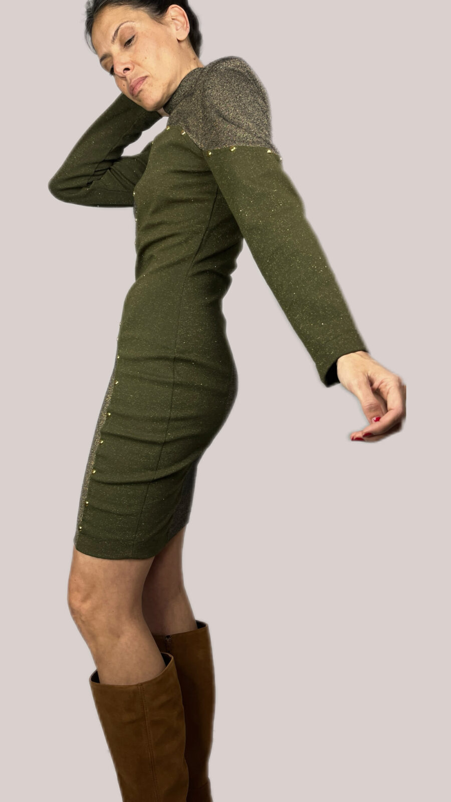 Vestido Vintage Francés Años 80 con Diseño Bicolor y Apliques Metálicos - Imagen 8