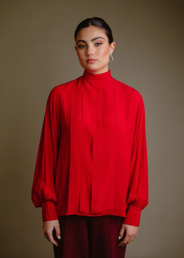 Blusa Vintage de Seda Rojo rosado Yves Saint Laurent Variation – Años 80