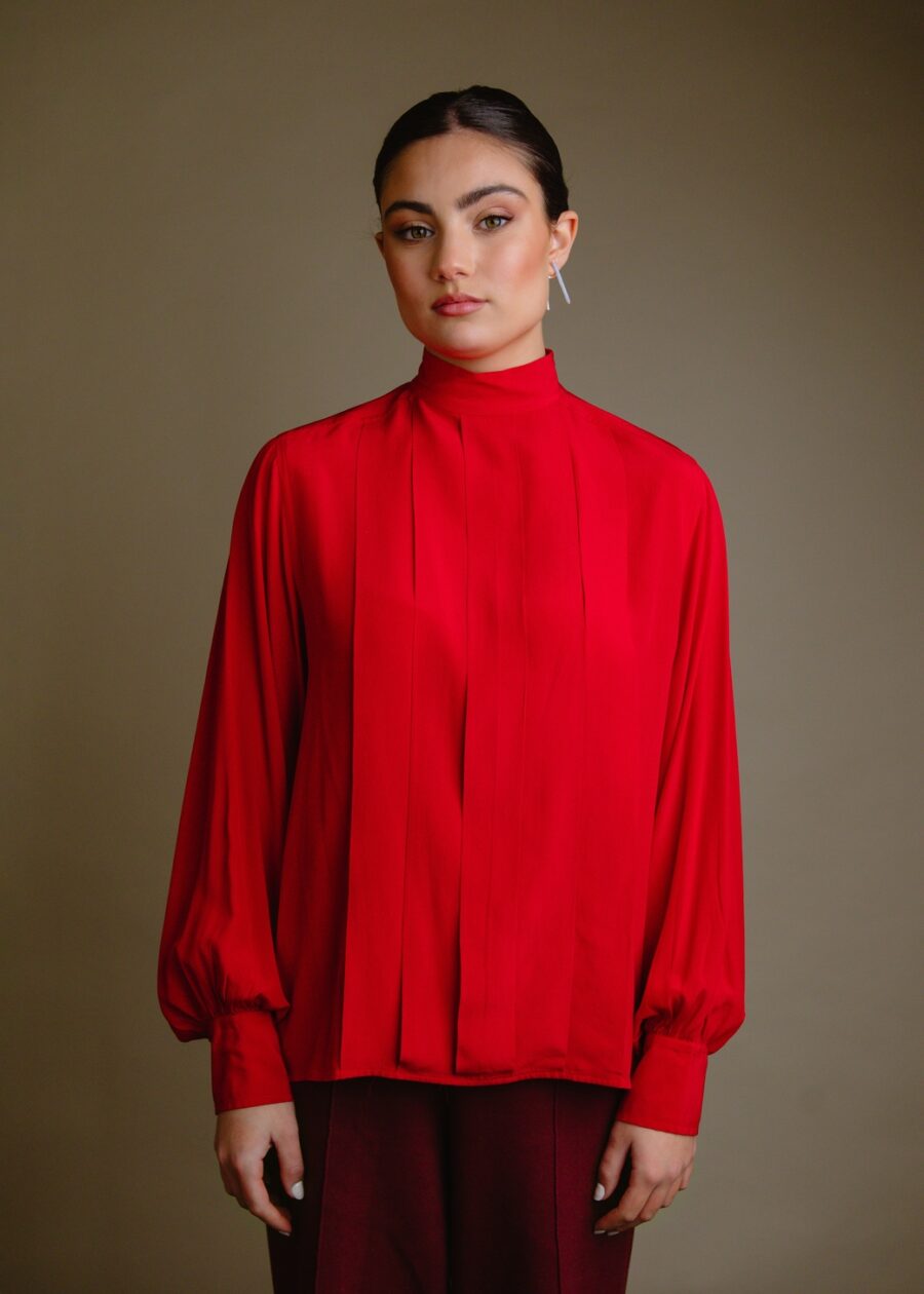 Blusa Vintage de Seda Rojo rosado Yves Saint Laurent Variation – Años 80