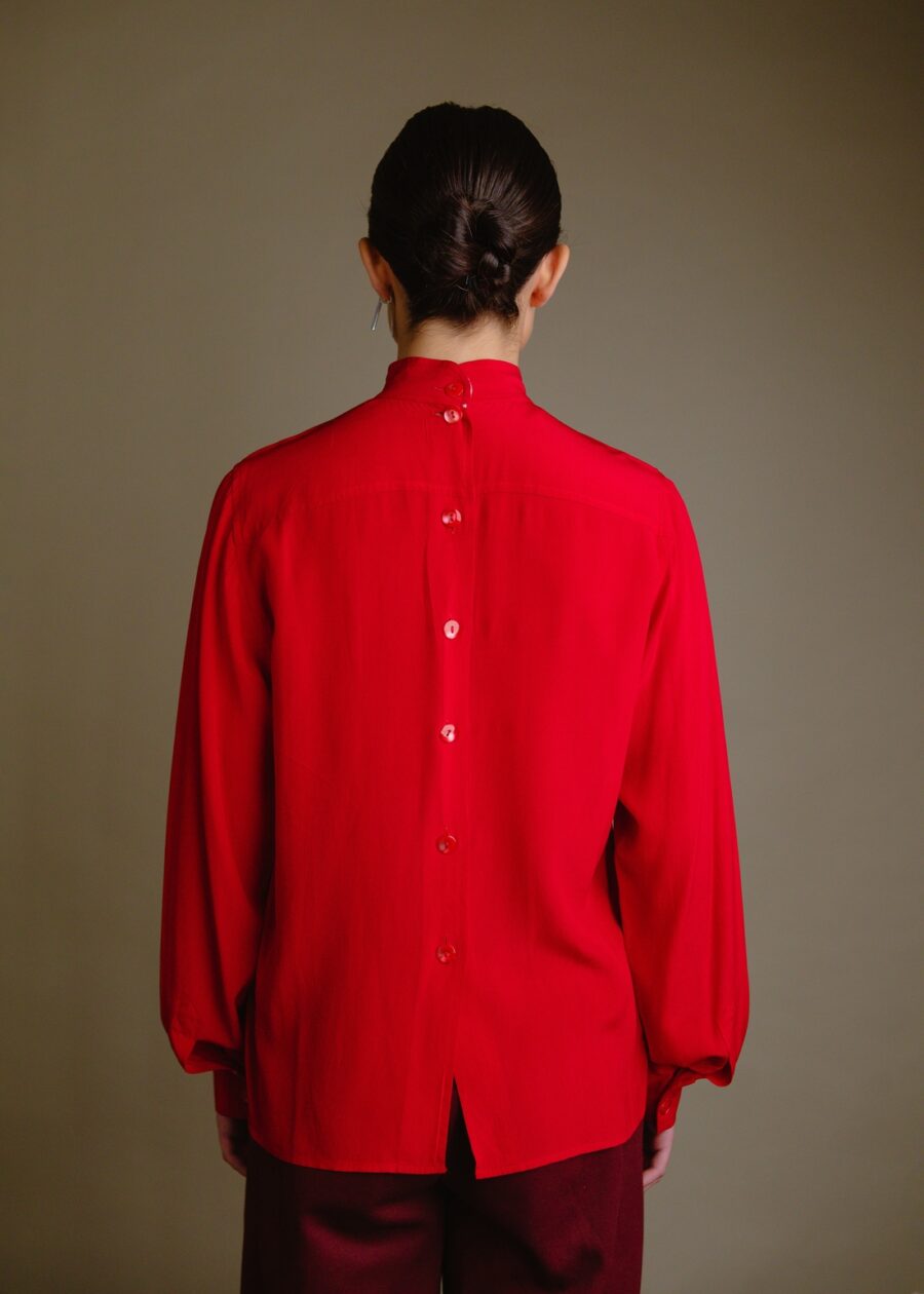 Blusa Vintage de Seda Rojo Rosado Yves Saint Laurent Variation – Años 80 - Imagen 2