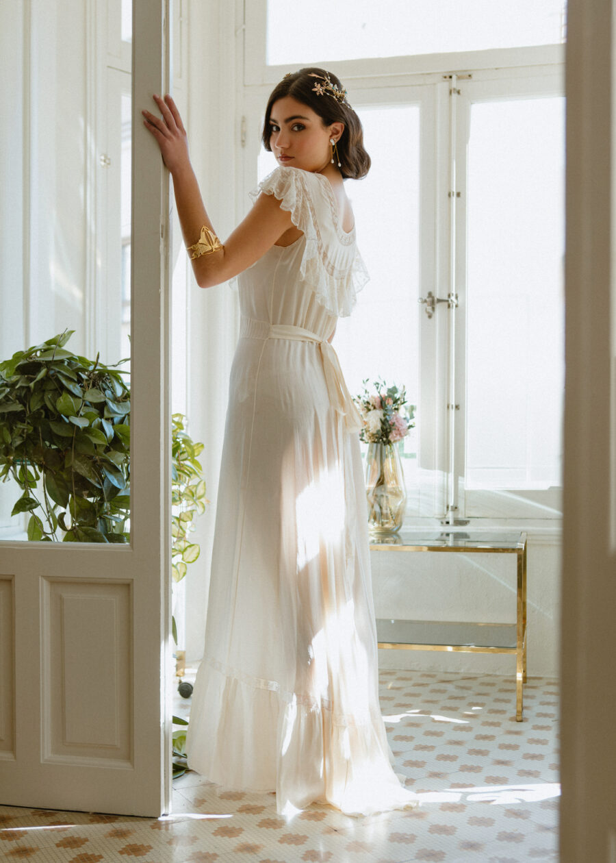 Vestido de Seda Natural con Encaje Valenciennes de Principios del S.XX "Nieves" - Imagen 3