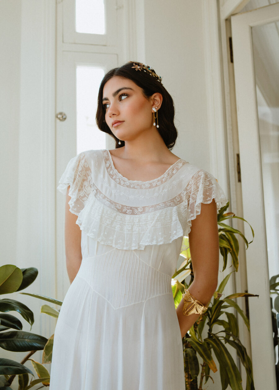 Vestido de Seda Natural con Encaje Valenciennes de Principios del S.XX "Nieves" - Imagen 4