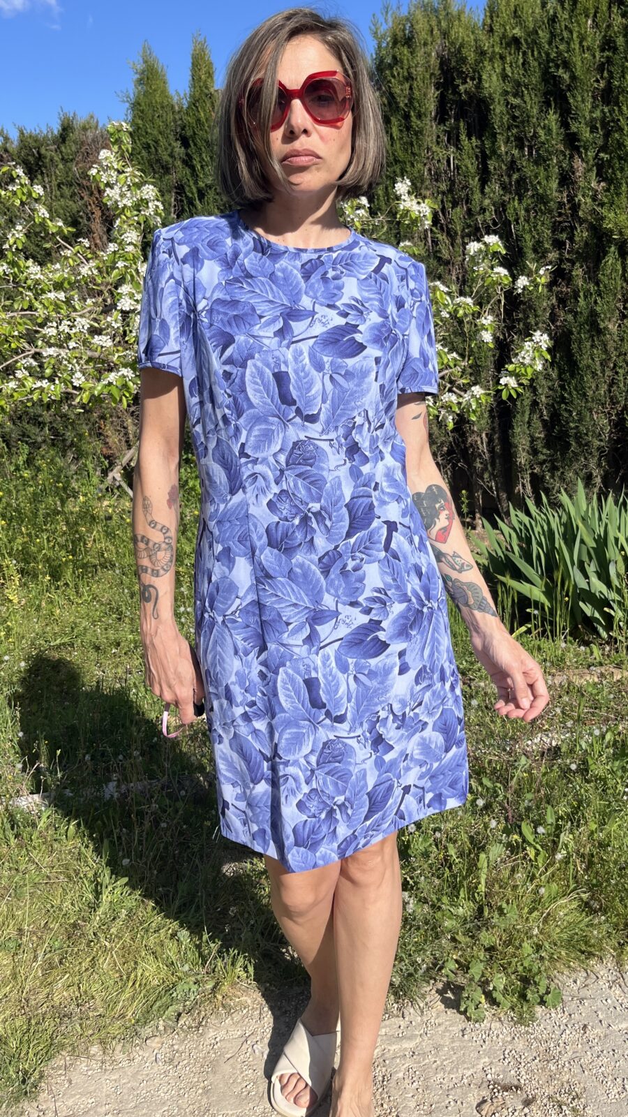 Vestido Vintage Años 80 de El Corte Inglés con Estampado Botánico en Tonos Azulados - Imagen 8