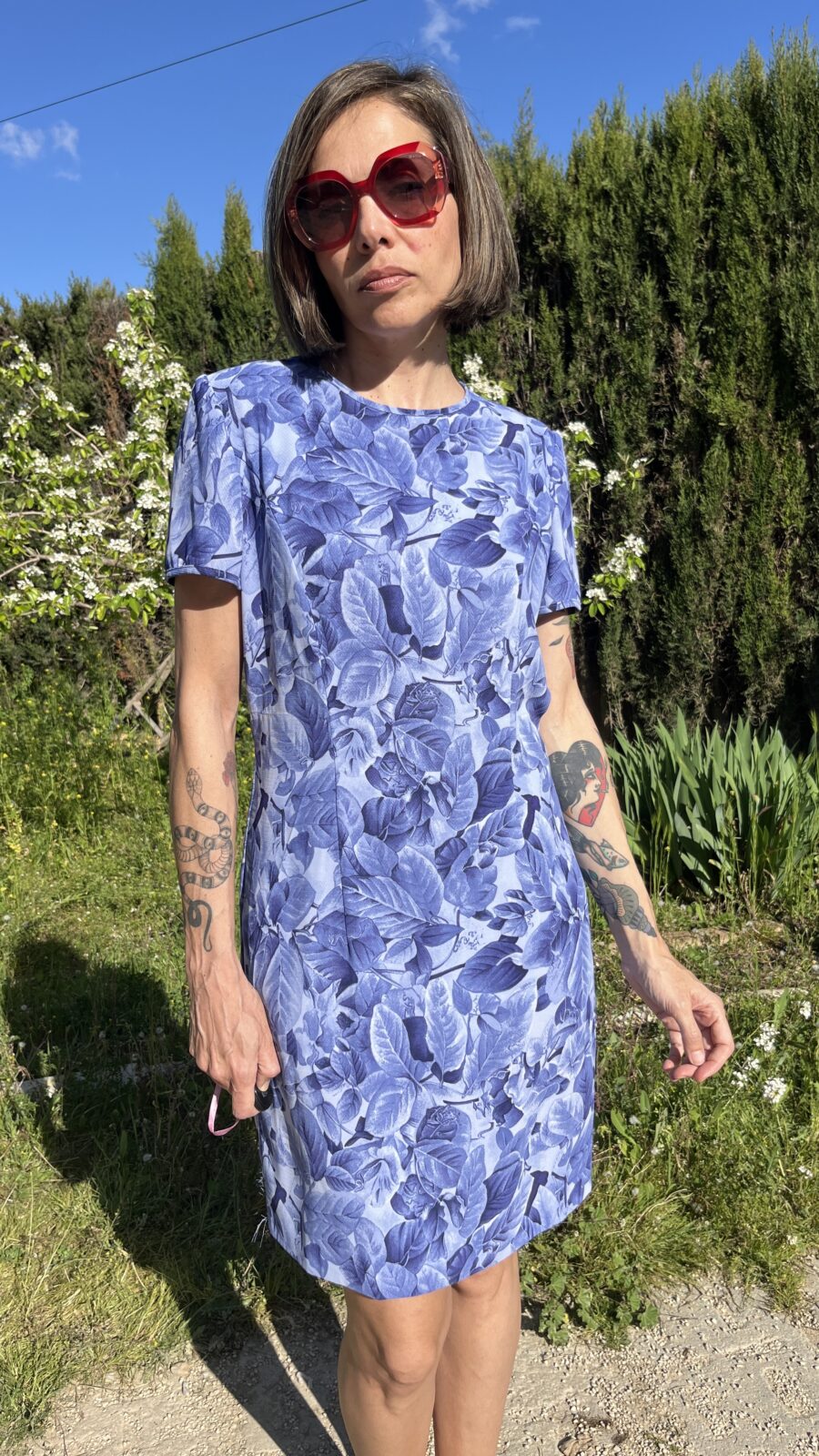 Vestido Vintage Años 80 de El Corte Inglés con Estampado Botánico en Tonos Azulados - Imagen 7