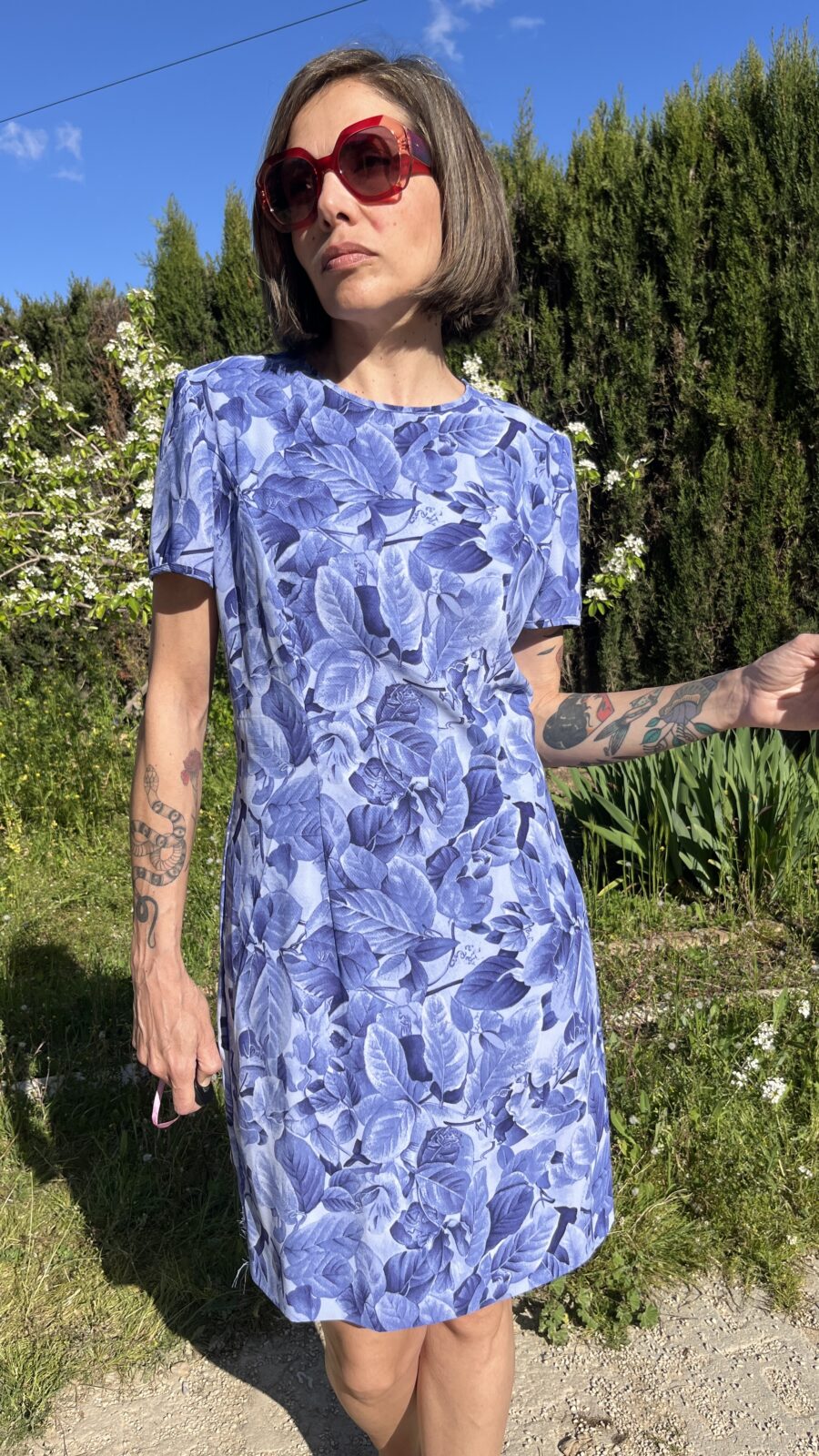 Vestido Vintage Años 80 de El Corte Inglés con Estampado Botánico en Tonos Azulados - Imagen 6