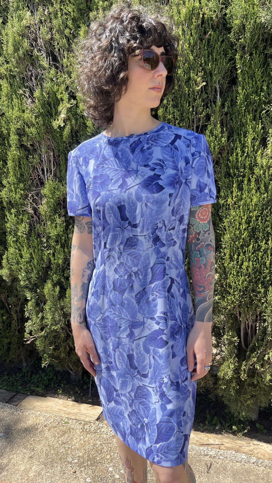 Vestido Vintage Años 80 de El Corte Inglés con Estampado Botánico en Tonos Azulados - Imagen 10