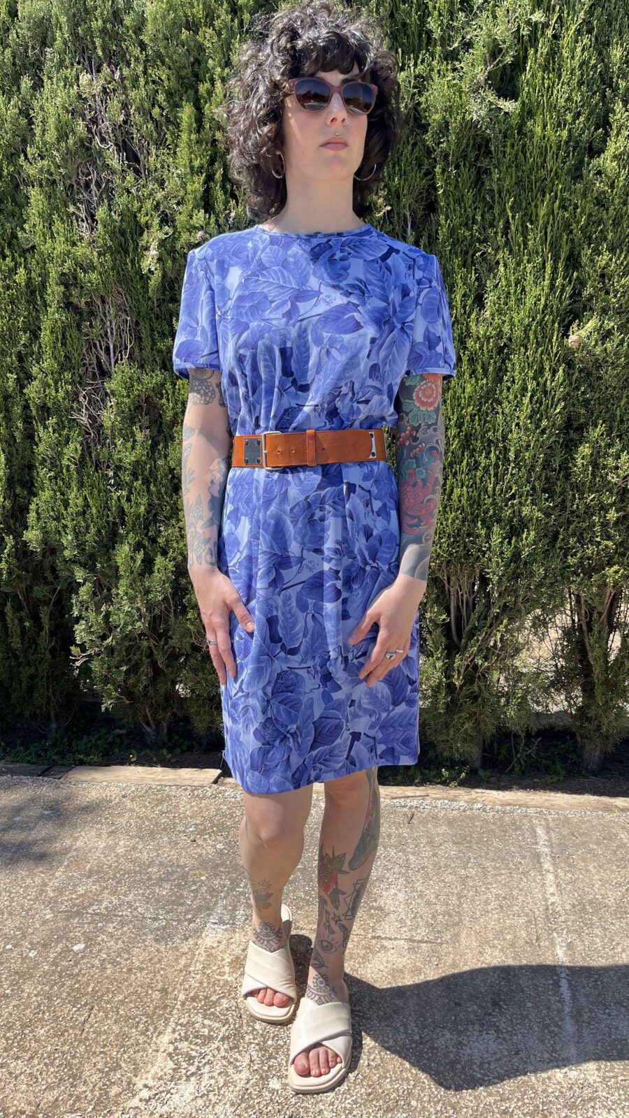 Vestido Vintage Años 80 de El Corte Inglés con Estampado Botánico en Tonos Azulados - Imagen 12