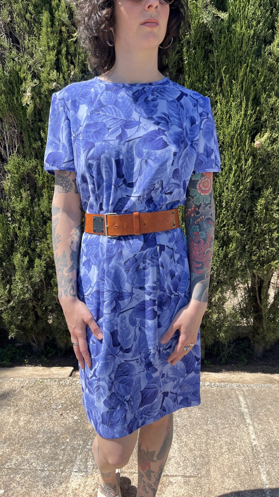 Vestido Vintage Años 80 de El Corte Inglés con Estampado Botánico en Tonos Azulados - Imagen 14