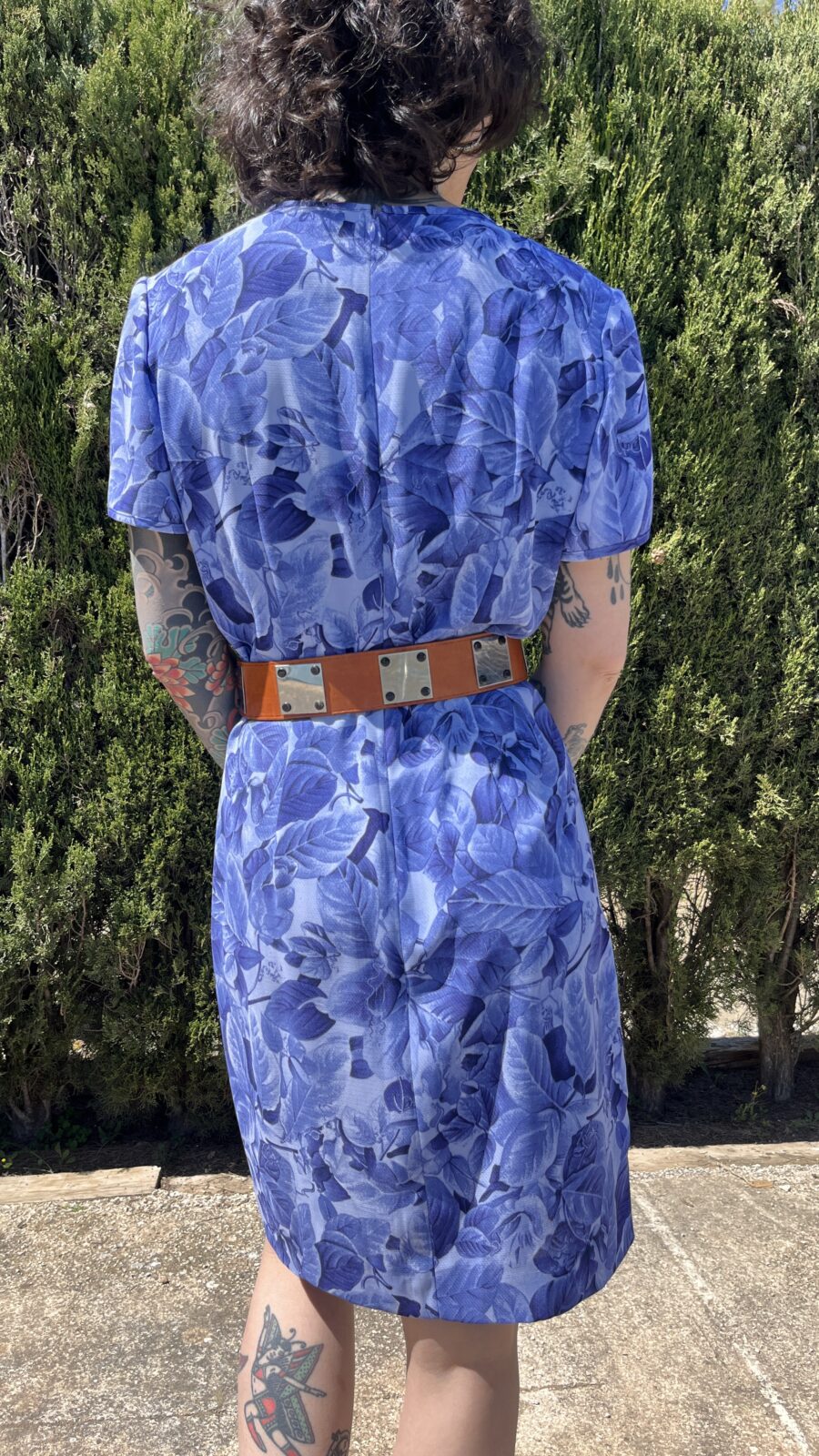 Vestido Vintage Años 80 de El Corte Inglés con Estampado Botánico en Tonos Azulados - Imagen 13