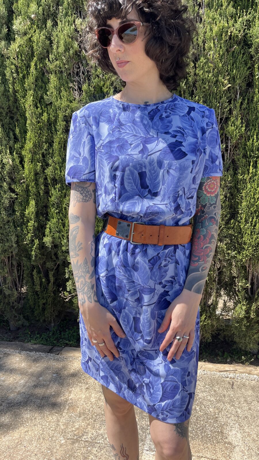 Vestido Vintage Años 80 de El Corte Inglés con Estampado Botánico en Tonos Azulados - Imagen 11