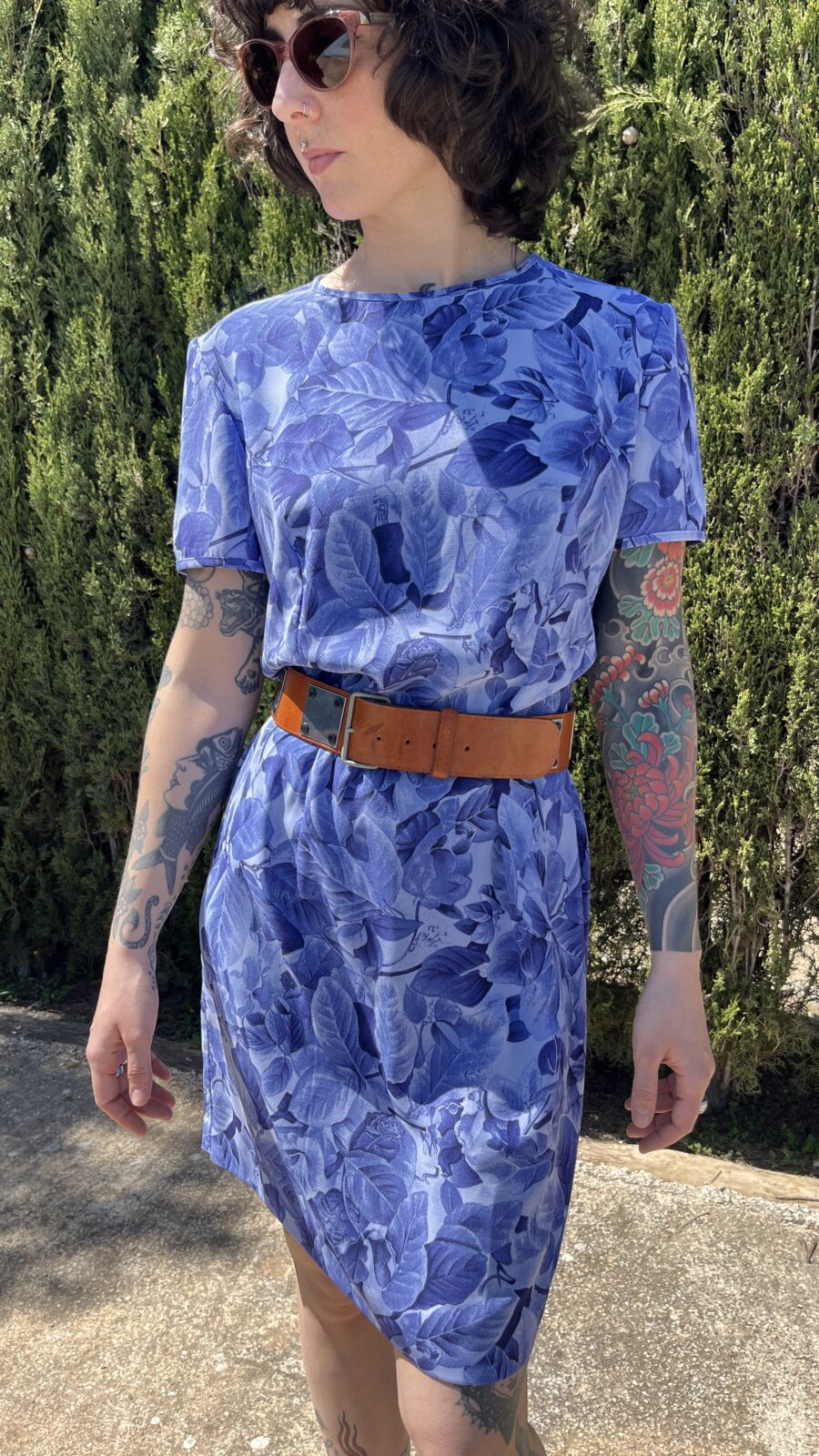Vestido Vintage Años 80 de El Corte Inglés con Estampado Botánico en Tonos Azulados - Imagen 9