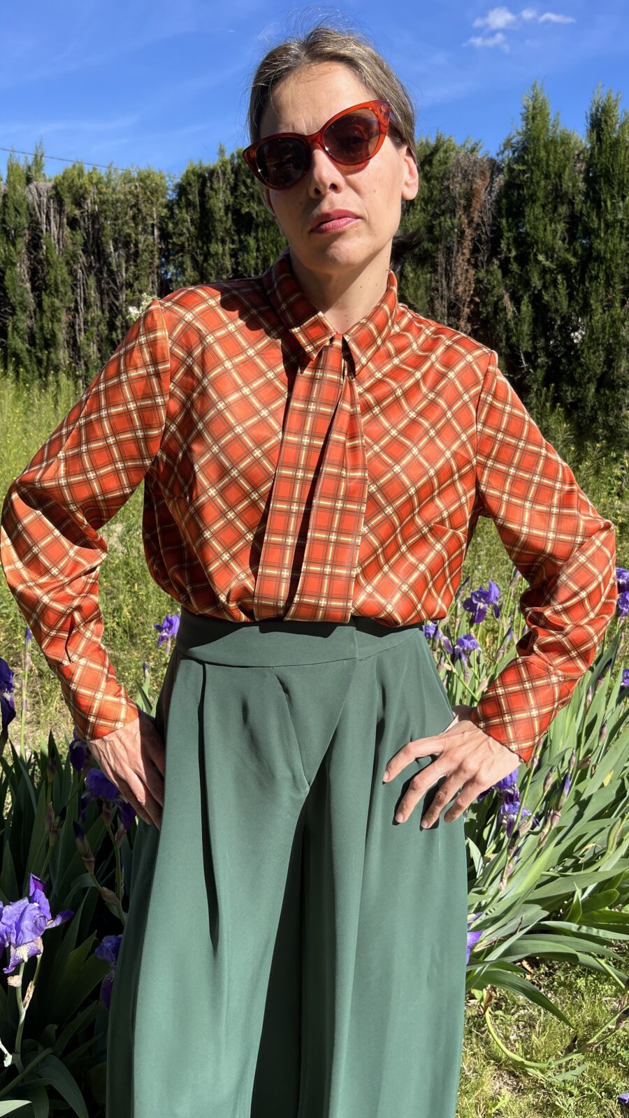 Camisa Vintage de Lazo con Estampado Cuadros - Imagen 9