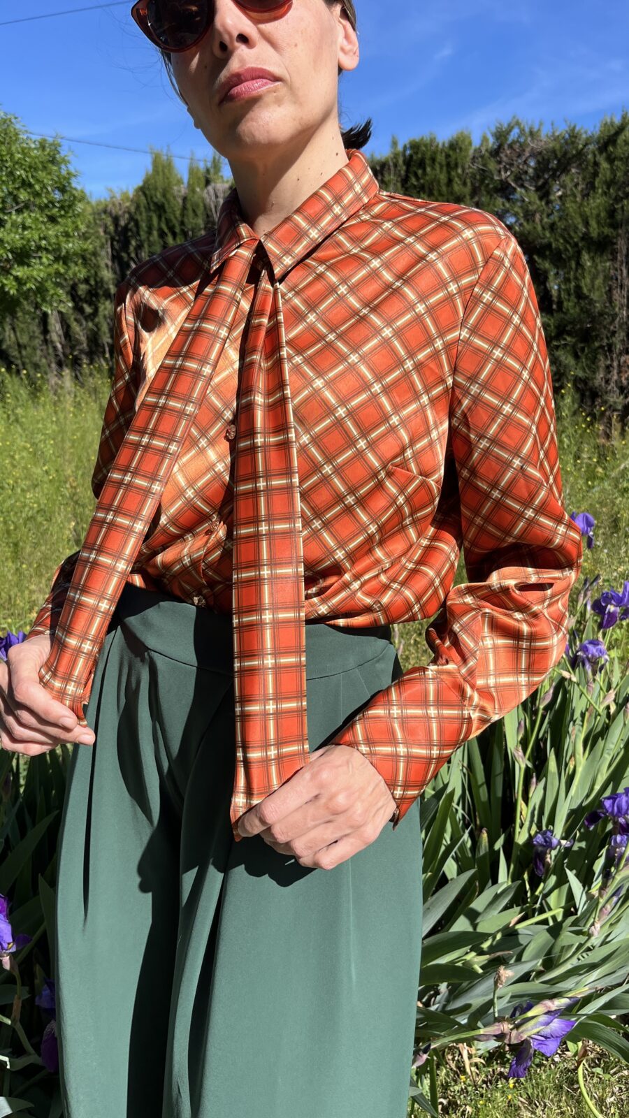 Camisa Vintage de Lazo con Estampado Cuadros - Imagen 5
