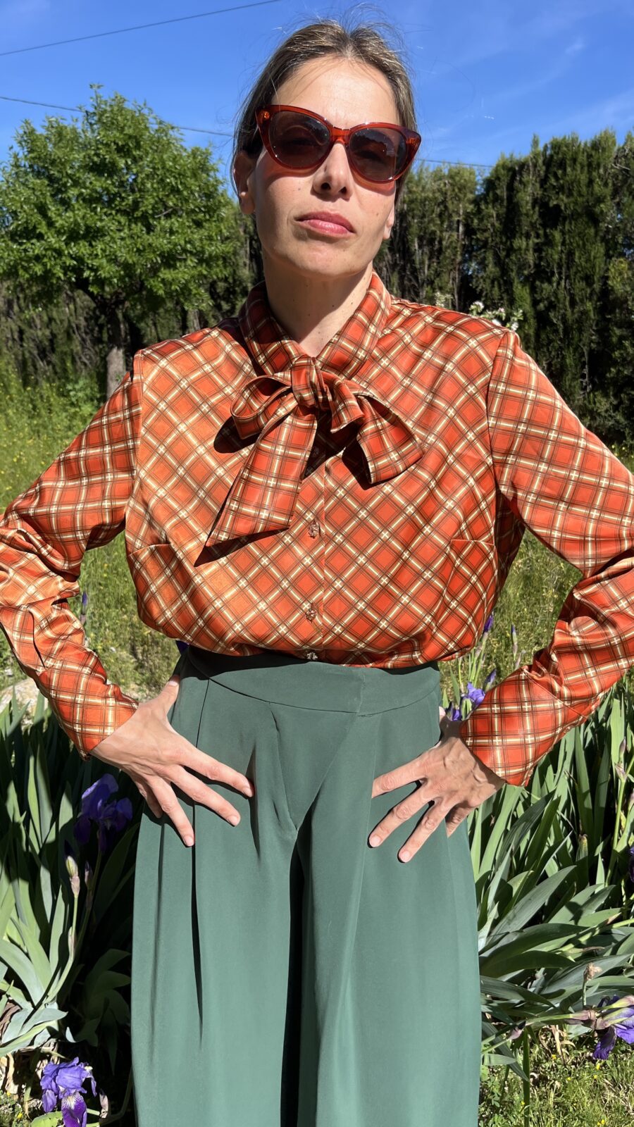 Camisa Vintage de Lazo con Estampado Cuadros - Imagen 4