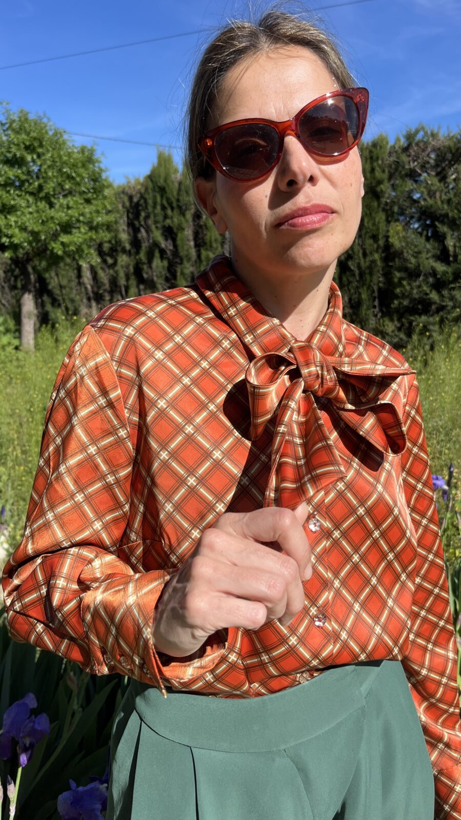 Camisa Vintage de Lazo con Estampado Cuadros - Imagen 2