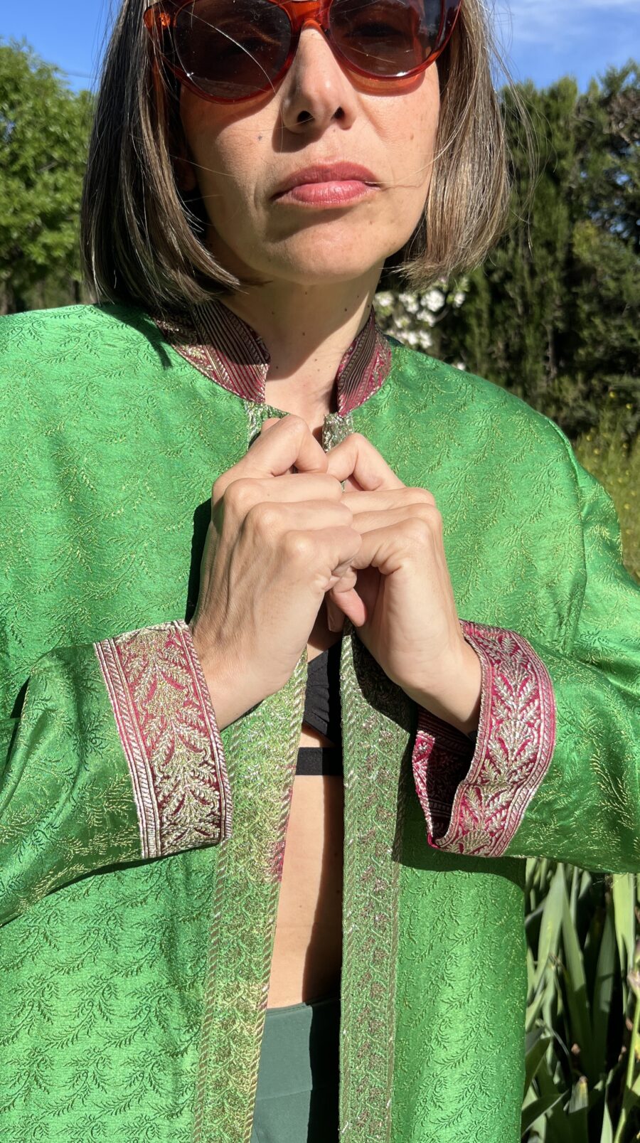 Chaqueta Reversible de Seda Hecha a Mano – Años 90 - Imagen 2