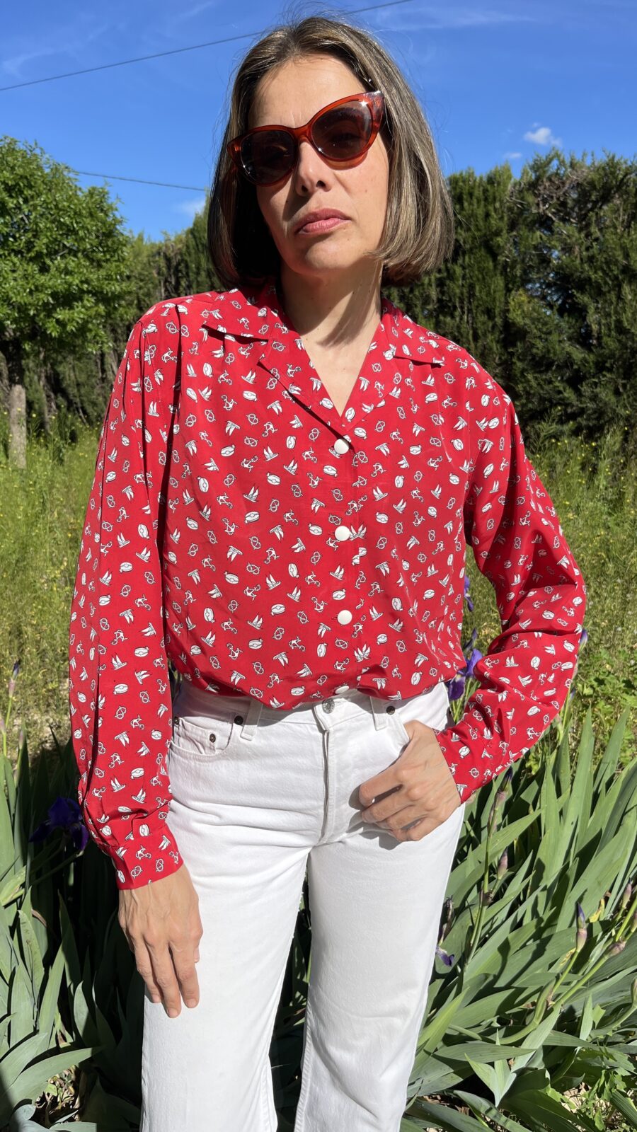 Camisa Vintage Años 80 de El Corte Inglés con Estampado Náutico y Deportivo - Imagen 2