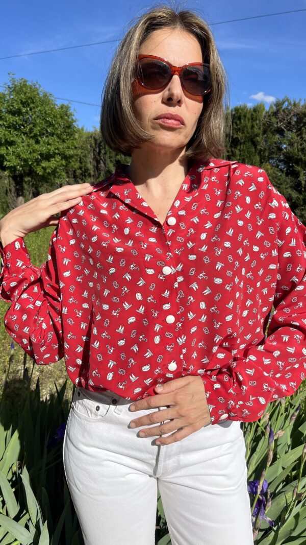 Camisa Vintage Años 80 de El Corte Inglés con Estampado Náutico y Deportivo