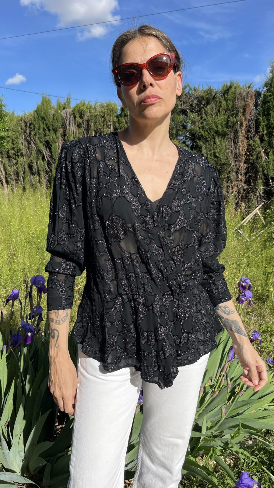 Blusa Vintage Negra con Bordados Lurex de Priscille (El Corte Inglés) - Imagen 13