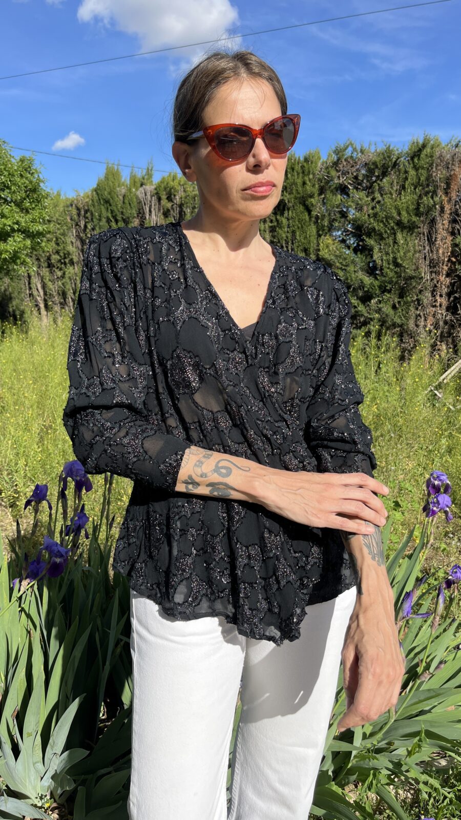 Blusa Vintage Negra con Bordados Lurex de Priscille (El Corte Inglés) - Imagen 7