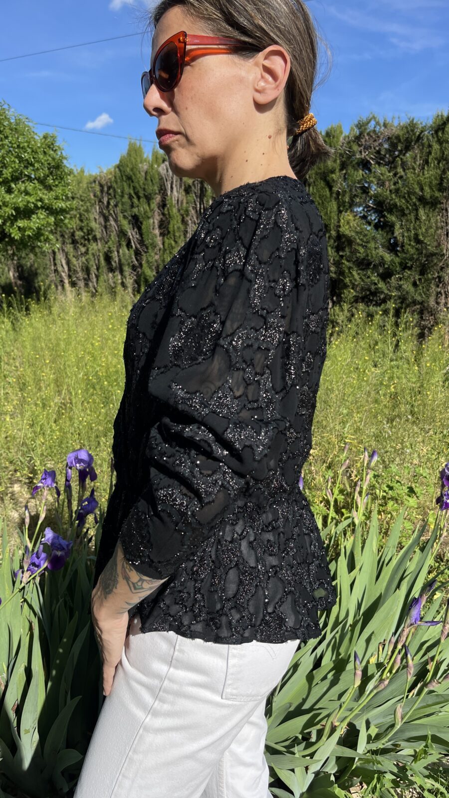 Blusa Vintage Negra con Bordados Lurex de Priscille (El Corte Inglés) - Imagen 10