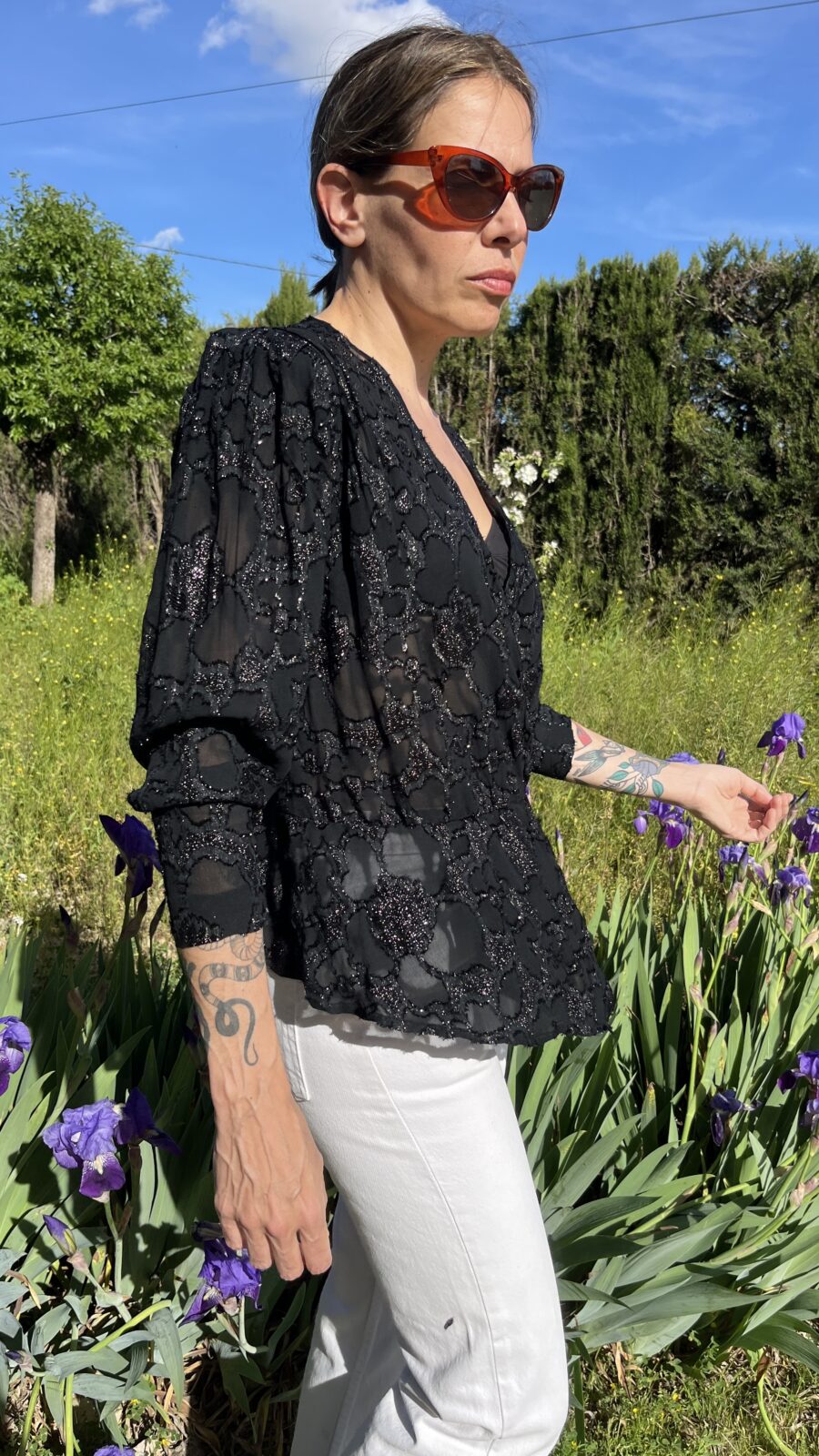 Blusa Vintage Negra con Bordados Lurex de Priscille (El Corte Inglés) - Imagen 5