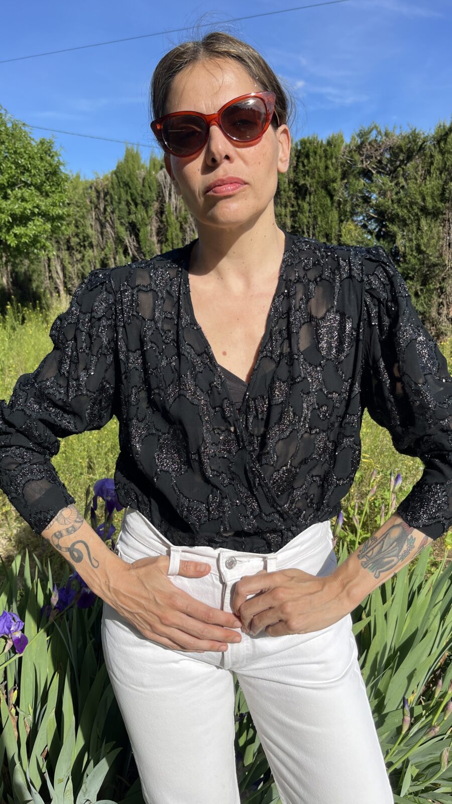 Blusa Vintage Negra con Bordados Lurex de Priscille (El Corte Inglés) - Imagen 8