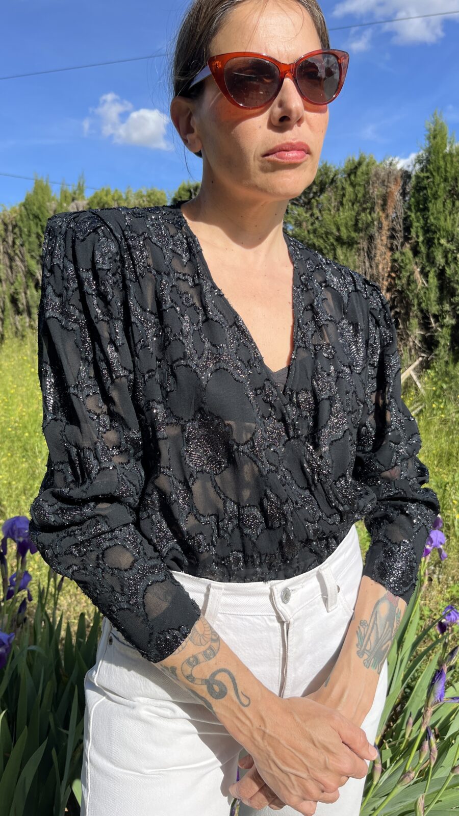 Blusa Vintage Negra con Bordados Lurex de Priscille (El Corte Inglés) - Imagen 4