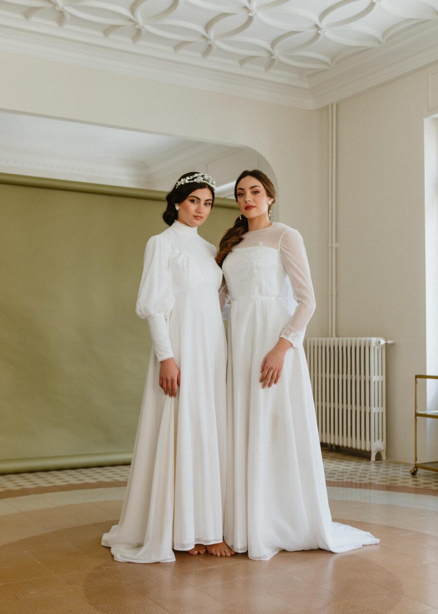Vestido de Novia Vintage Años 60 "Adela" en Gasa de Poliéster con Bordados Florales - Imagen 8