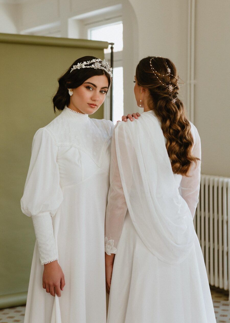 Vestido de Novia Vintage Años 60 "Adela" en Gasa de Poliéster con Bordados Florales - Imagen 9
