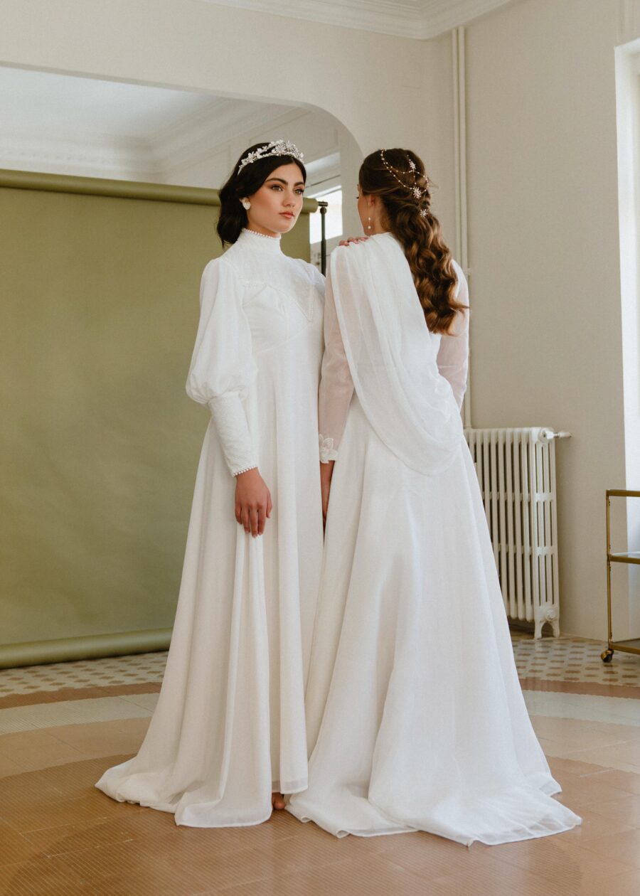 Vestido de Novia Vintage Años 60 "Adela" en Gasa de Poliéster con Bordados Florales - Imagen 11
