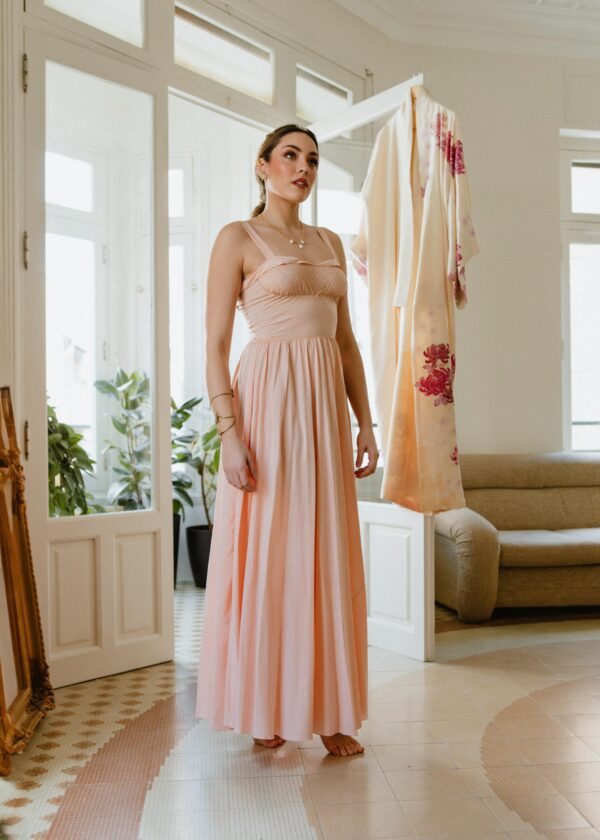 Vestido Lencero de Sedina Rosa Empolvado de Principios del S.XX
