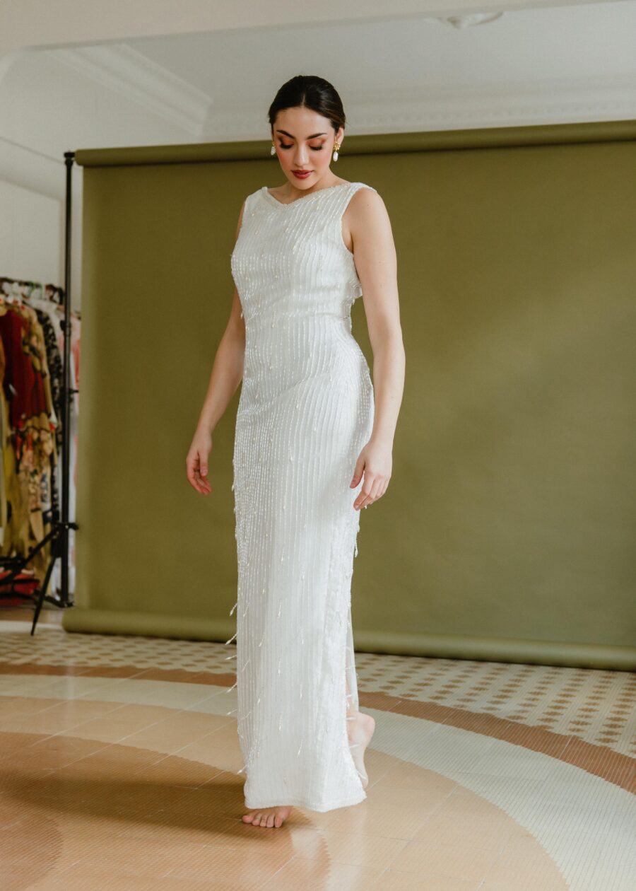 Vestido de Novia Vintage Años 90 "Lola" con Bordado de Lentejuelas y Perlas - Imagen 9