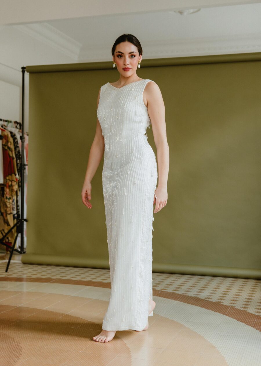 Vestido de Novia Vintage Años 90 "Lola" con Bordado de Lentejuelas y Perlas - Imagen 3