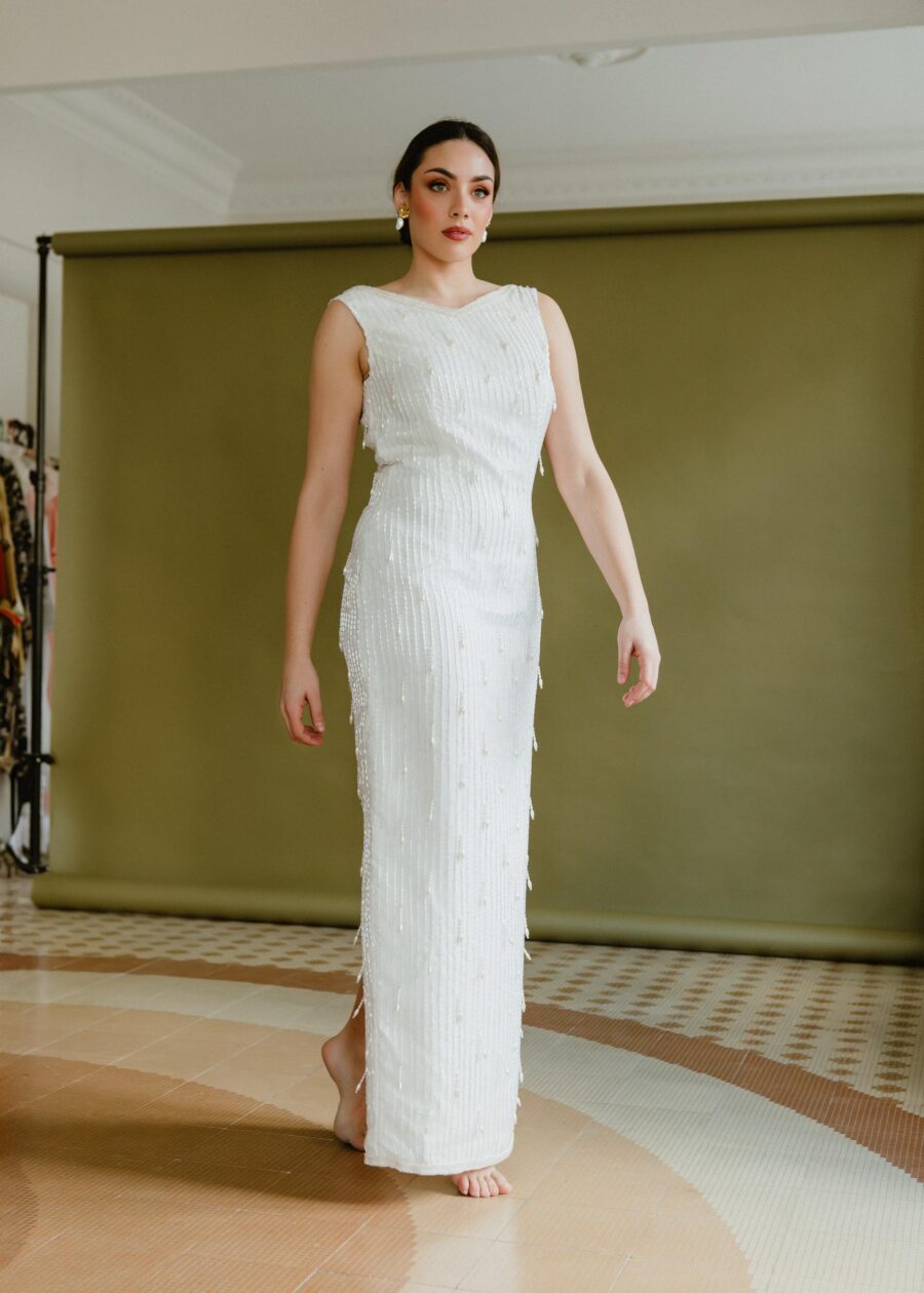 Vestido de Novia Vintage Años 90 "Lola" con Bordado de Lentejuelas y Perlas - Imagen 6