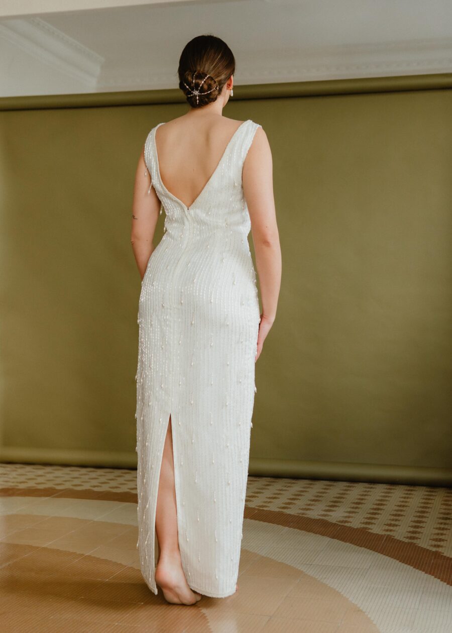 Vestido de Novia Vintage Años 90 "Lola" con Bordado de Lentejuelas y Perlas - Imagen 7