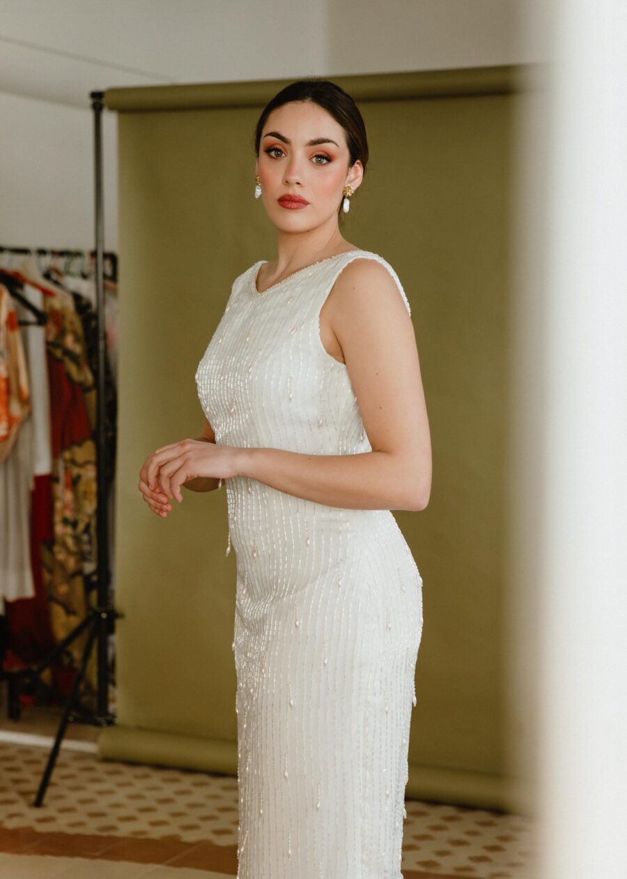 Vestido de Novia Vintage Años 90 "Lola" con Bordado de Lentejuelas y Perlas - Imagen 8