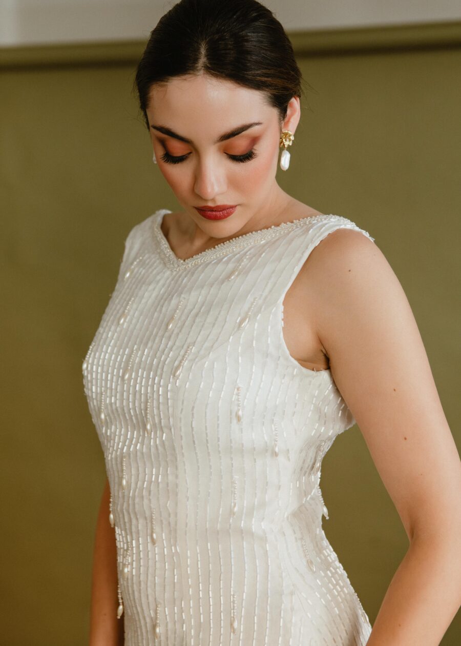 Vestido de Novia Vintage Años 90 "Lola" con Bordado de Lentejuelas y Perlas - Imagen 2